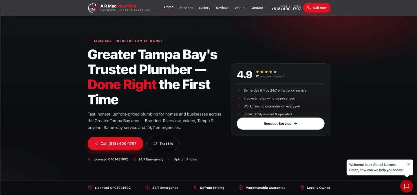 A R Mac Plumbing website built by Manta Digital Solutions