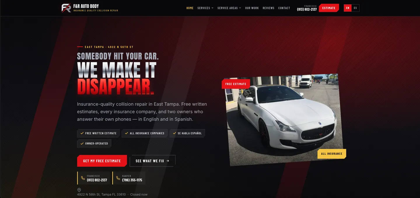 F&R Auto Body website built by Manta Digital Solutions