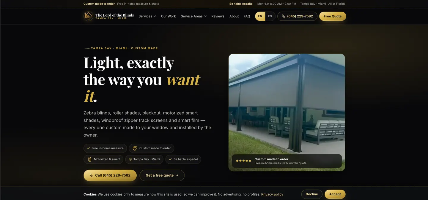 The Lord of the Blinds website built by Manta Digital Solutions
